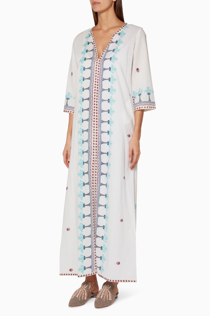 White Brenda Palm-Border Dress