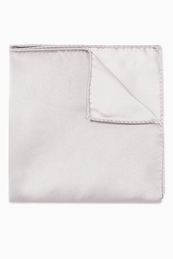 Silk Satin Pocket Square, Silver