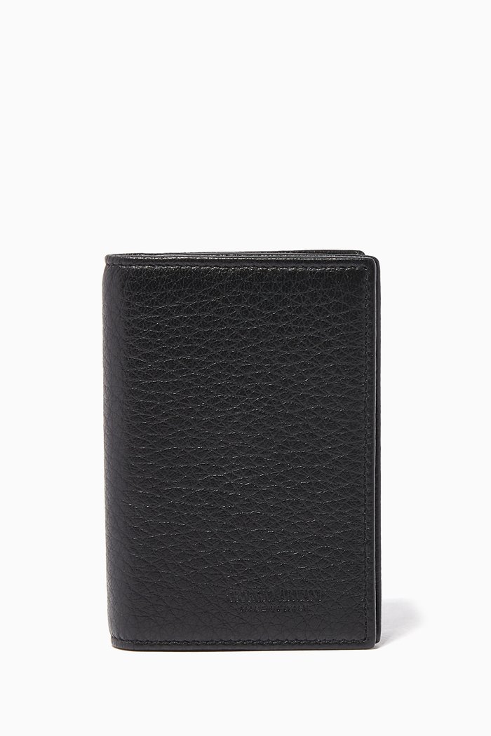 

Grained-Leather Business Card Holder, Black