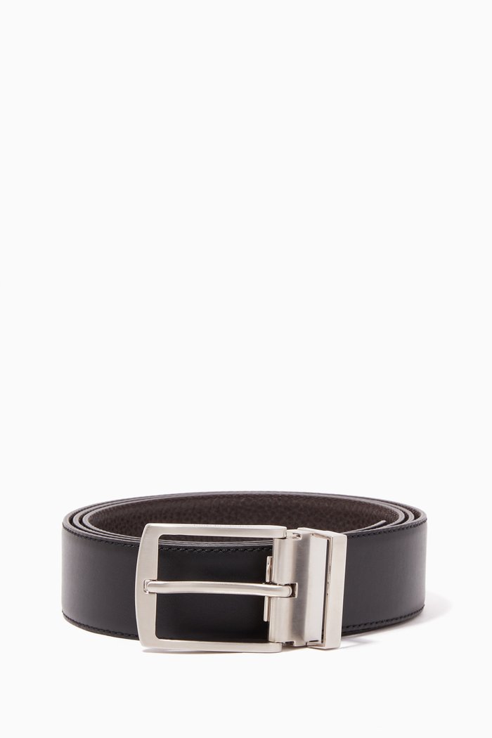 

Reversible Textured & Smooth Leather Belt, Black