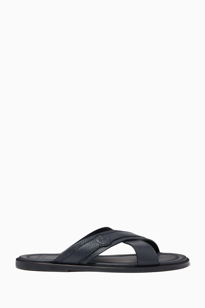 

Crossover Strap Sandals in Leather, Blue
