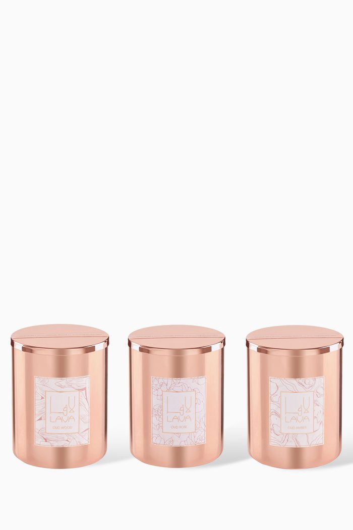 

Three Metal Container Candle Gift Set, Gold