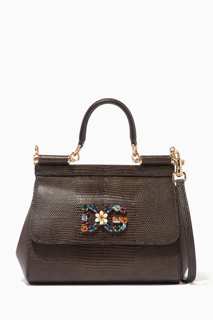 

Brown Small Miss Sicily Iguana Leather Bag, Grey