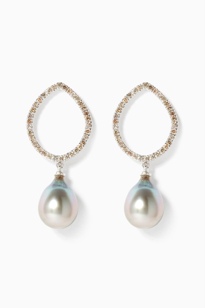 

Zoja Pearl & Diamond Earrings, Silver