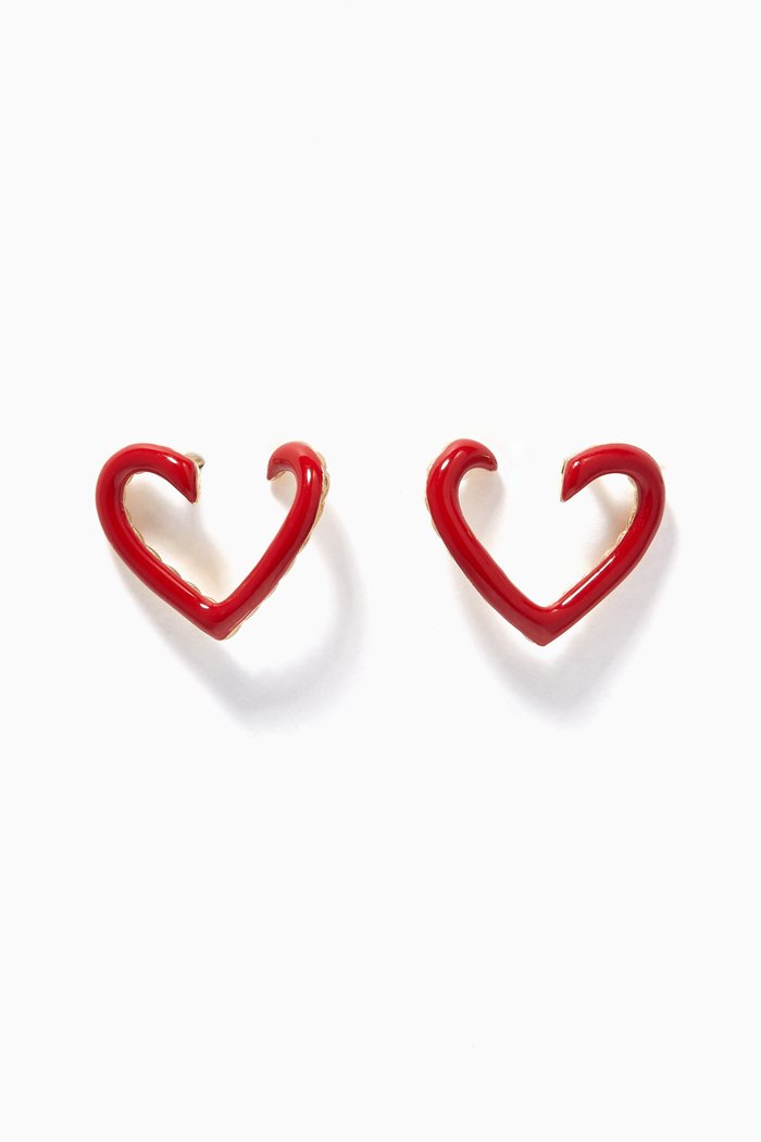 

Yellow-Gold & Red Enamel Heart Earrings