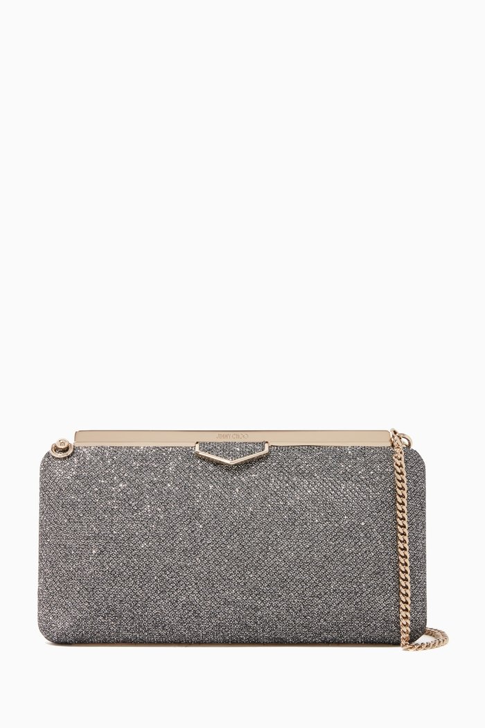 

Ellipse Lamé Glitter Clutch Bag, Grey