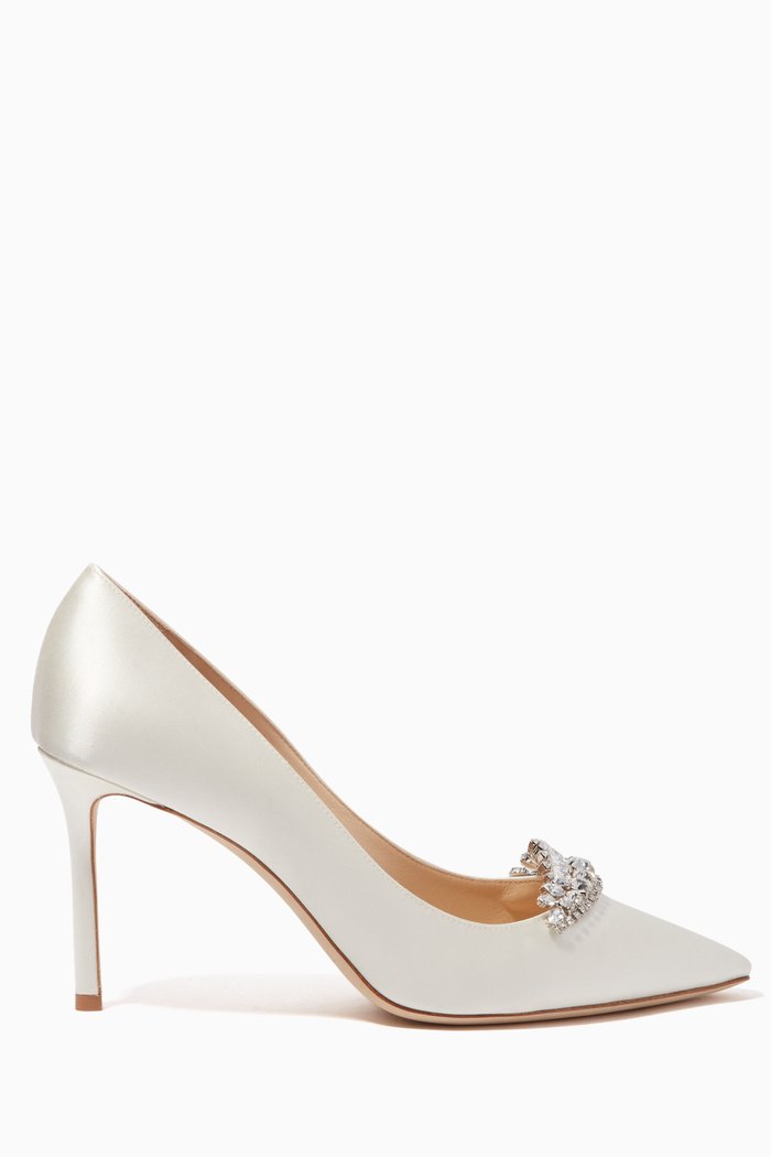 

Romy 85 Crystal Tiara Satin Pumps, White
