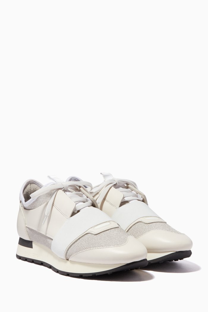 

Silver & White Lurex Race Runner Sneakers