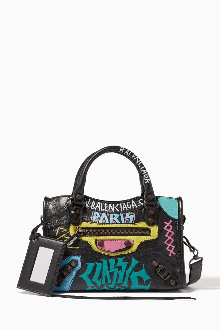 

Noir Graffiti-Printed Arena Mini City Bag, Pink