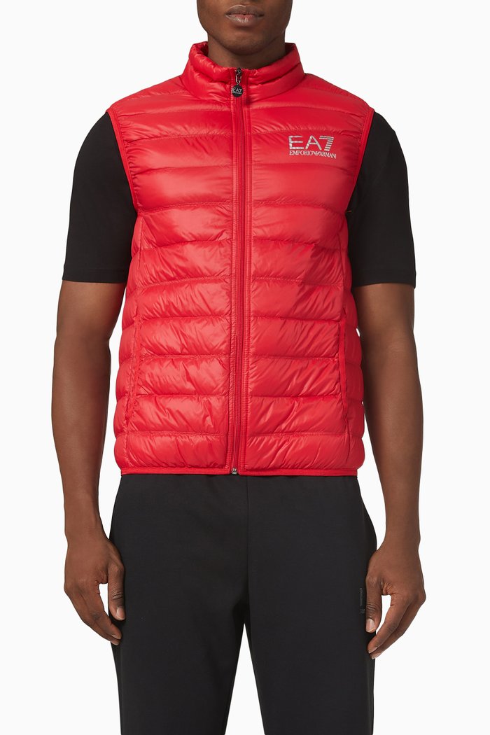 

Logo Print Puffer Vest in Technical Fabric, Red