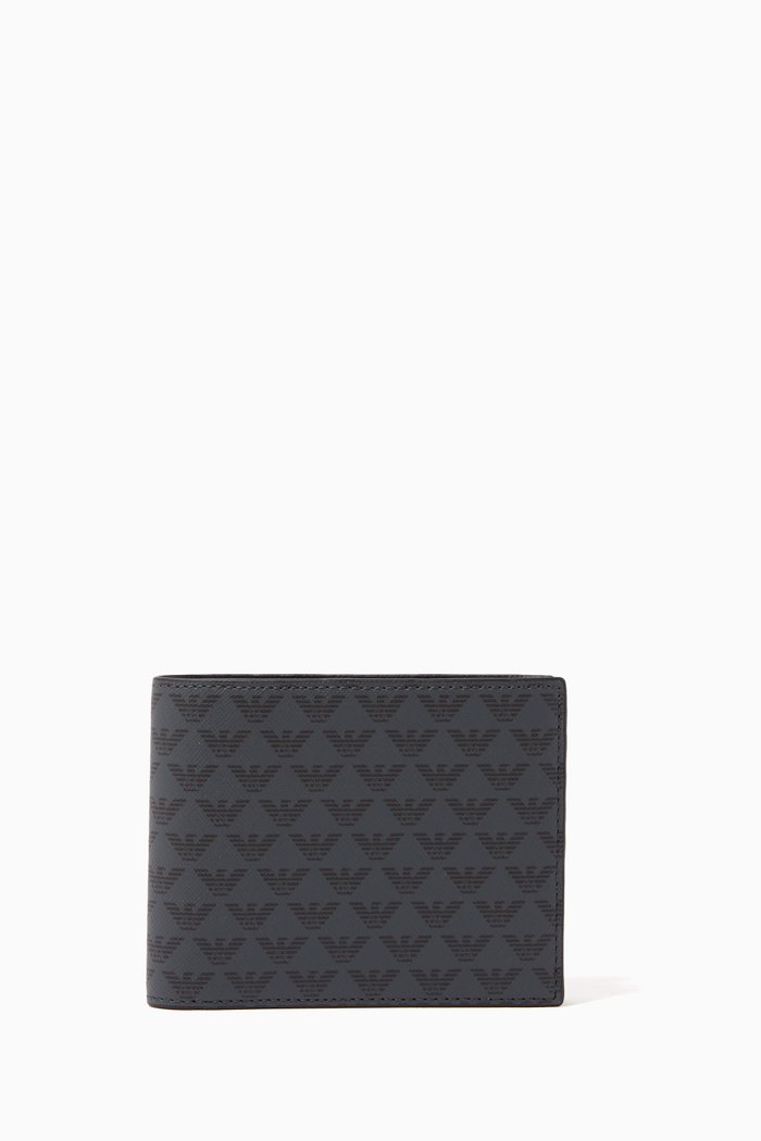 Eagle Logo Print Leather Wallet, Black