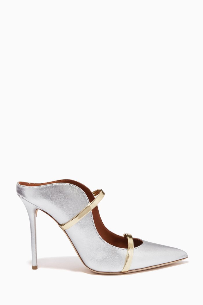 

Maureen Mule Heels in Metallic Leather, Silver