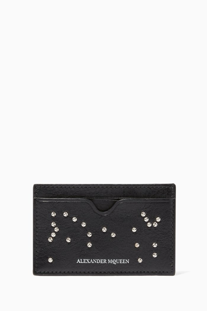 Studded Leather Card Holder, Black
