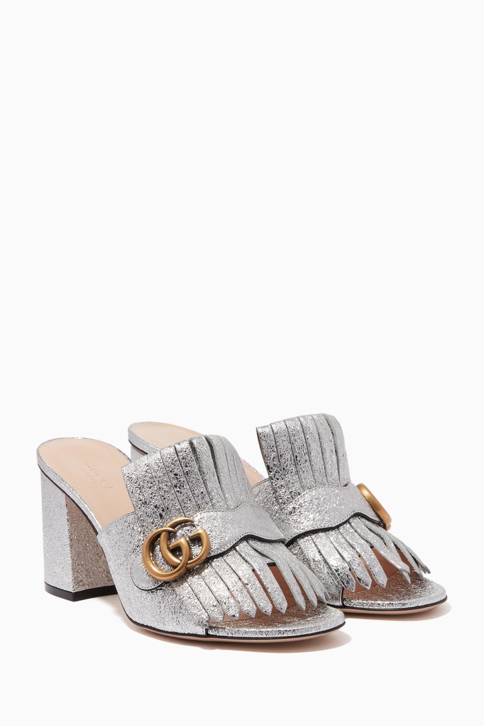 

Silver Metallic Leather Mid-Heel Slides