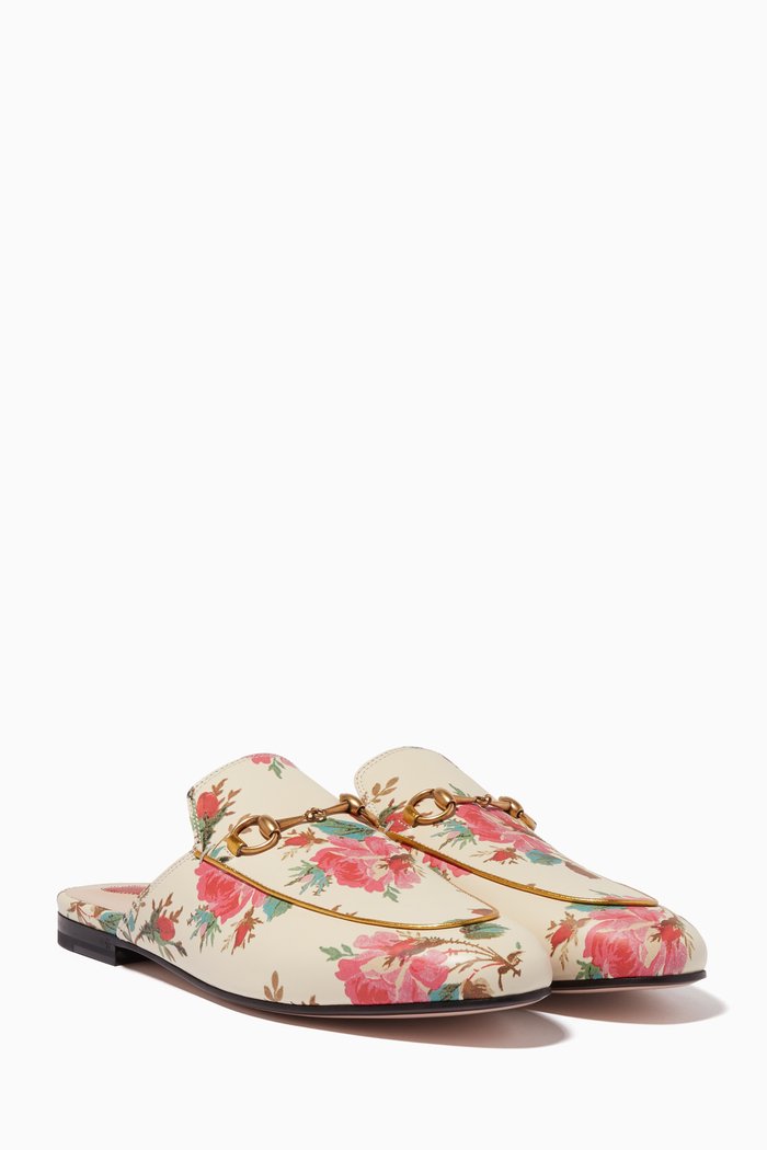 

Ivory Rose-Print Leather Princetown Loafers, Multicolour