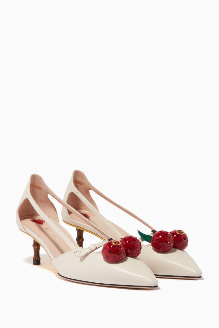 

Off-White Leather Cherry Pumps, Neutral