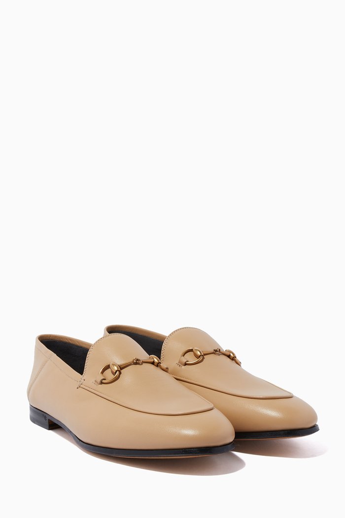 

Light-Beige Horsebit Leather Loafers, Neutral