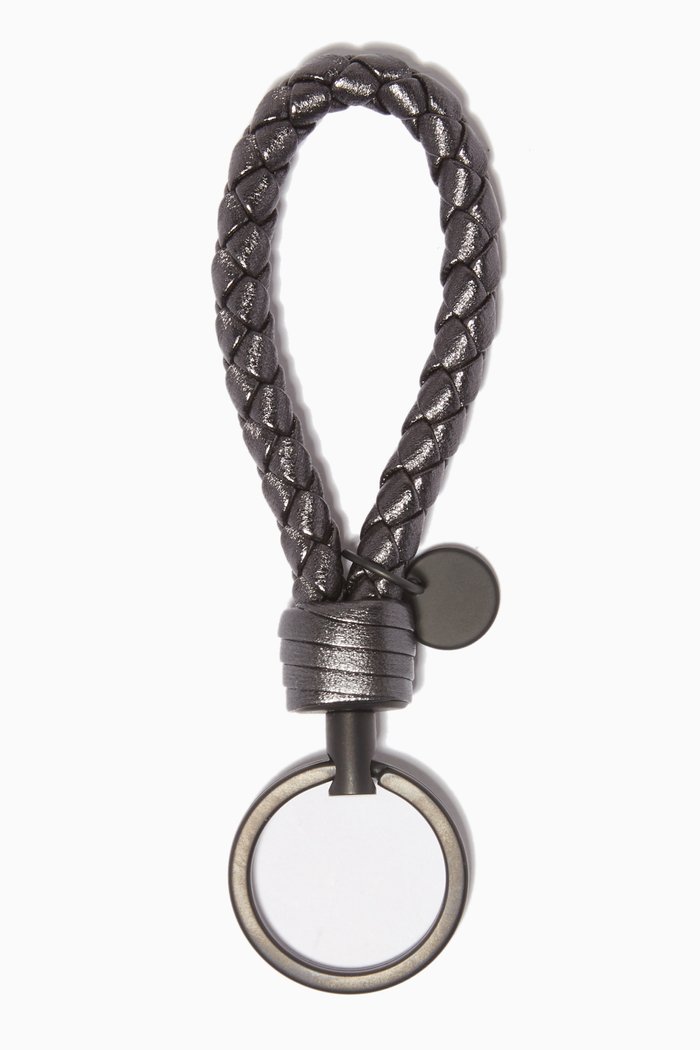 

Dark-Silver Intrecciato Key Ring, Grey