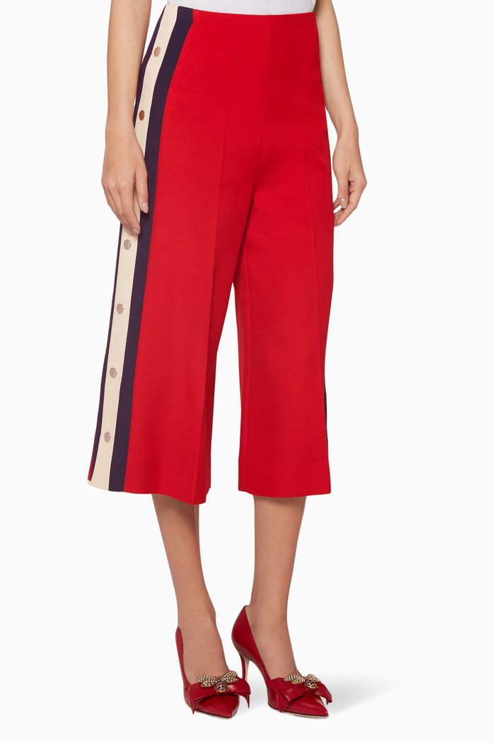 

Red Stud Embellished Wide-Leg Pants