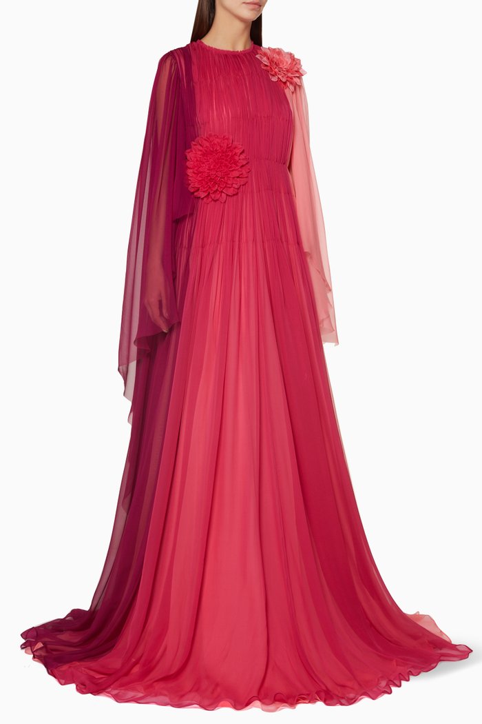 

Pink Floral Appliqué Silk Dress, Multicolour