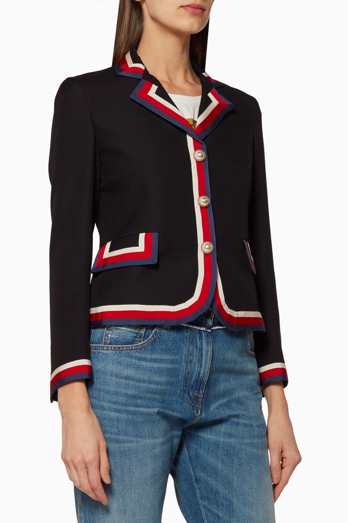 

Black Wool & Silk Web Jacket, Multicolour