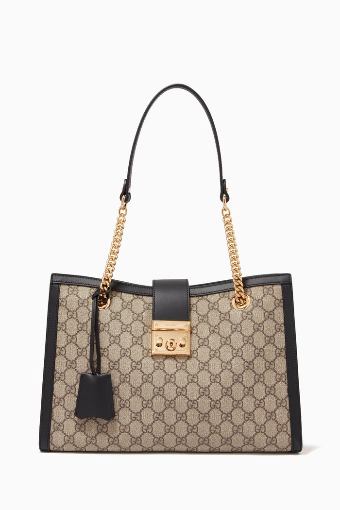 

Medium Padlock GG Shoulder Bag in Canvas, Black