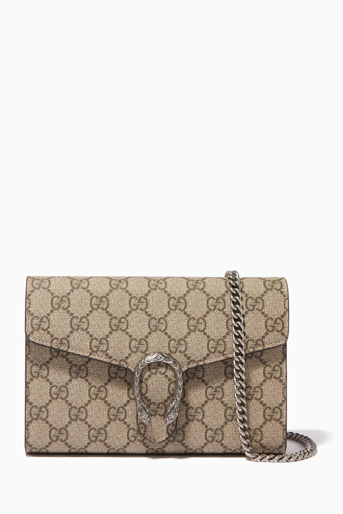 

Beige Dionysus GG Supreme Chain Wallet, Neutral