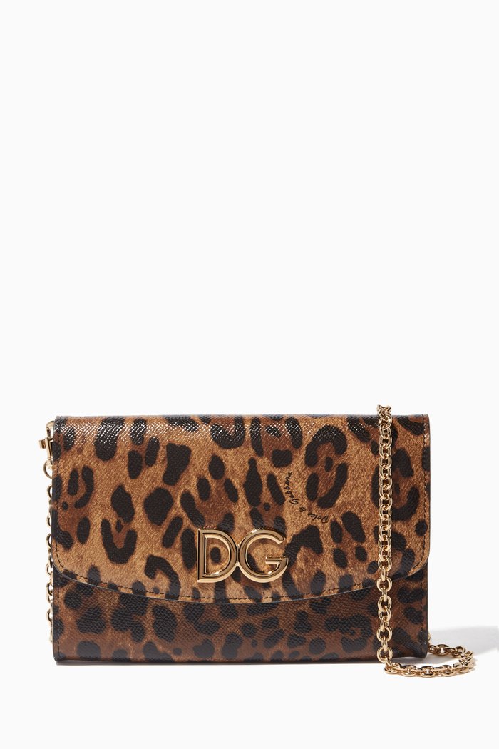 

Leopard-Print Leather Shoulder Bag, Brown