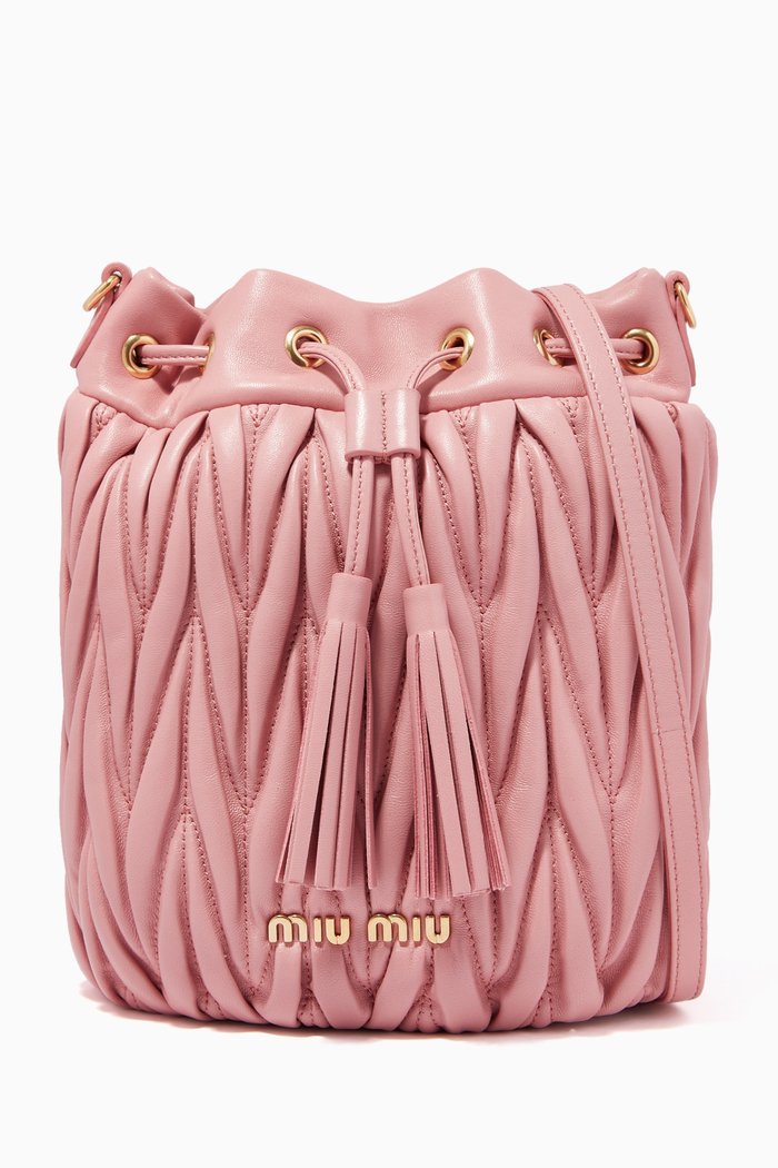 

Bucket Bag in Matelassé Nappa Leather, Pink