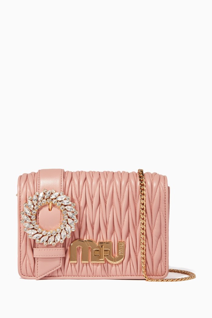 

Blush Small Crystal-Buckle Evening Bag, Pink