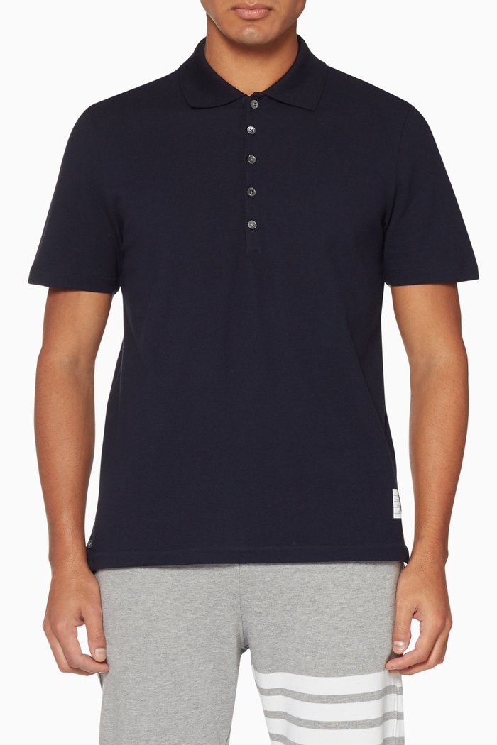 Navy Cotton Piqué Polo T-Shirt, Blue