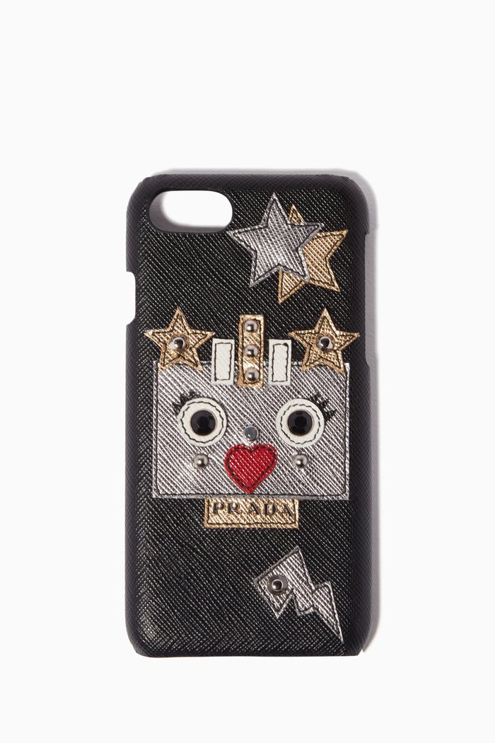 

Black & Silver Saffiano Robot Heart iPhone® Case