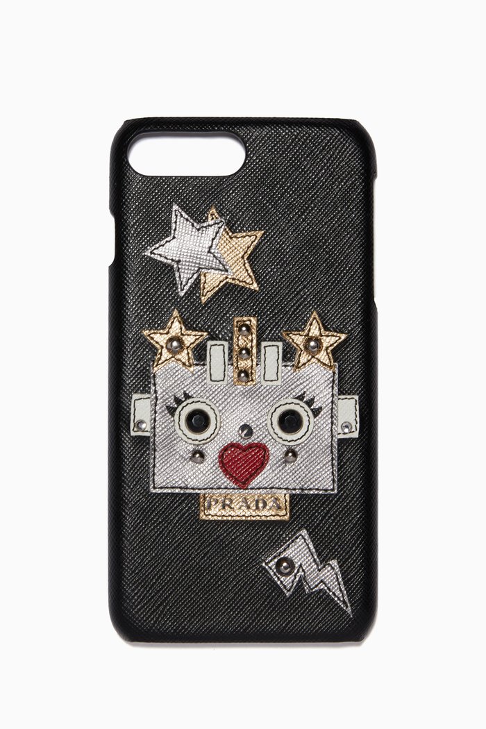

Black & Silver Saffiano Robot Heart iPhone® Plus Case