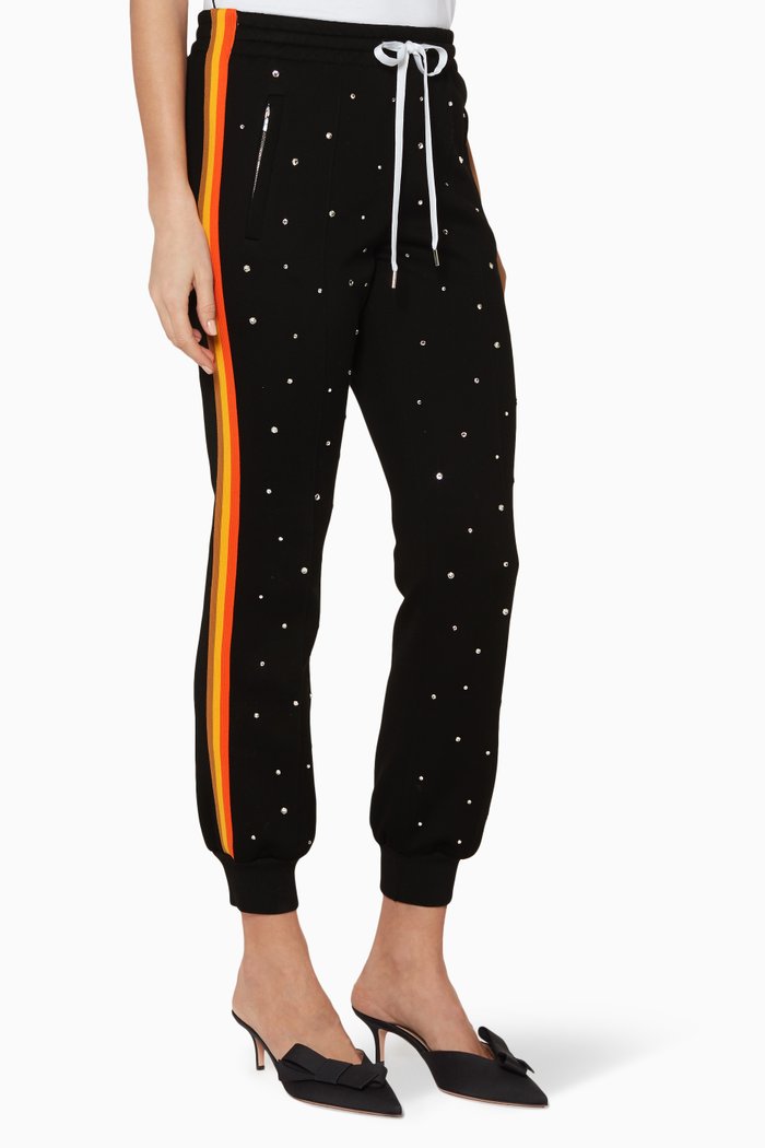 

Navy Embellished & Striped Track Pants, Black