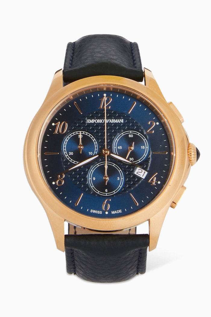 Esedra Gold-Plated Steel & Leather Stopwatch, Multicolour