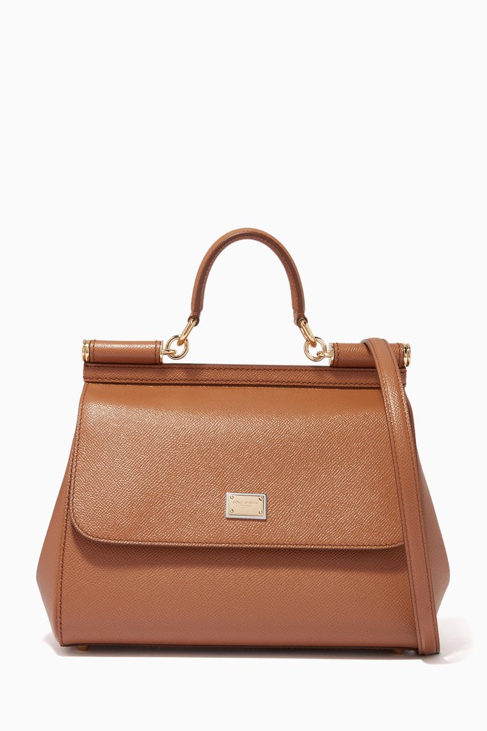 

Medium Sicily Bag in Dauphine Leather, Brown