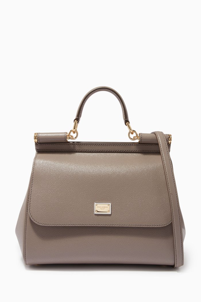 

Medium Sicily Bag in Dauphine Leather, Neutral