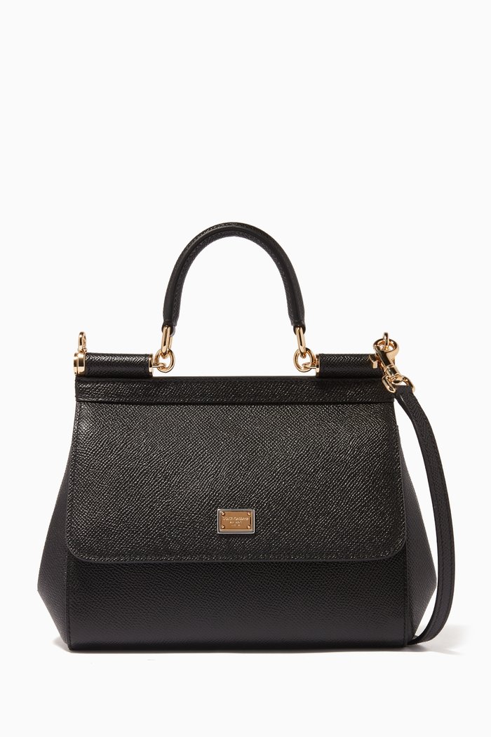 

Small Sicily Dauphine Leather Bag, Black