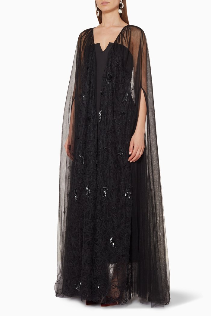 

Black Floral Lace Embellished Abaya