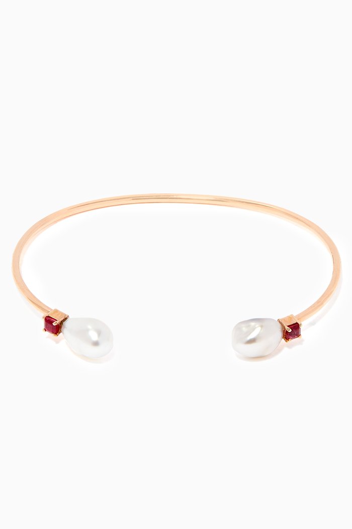 

Keshi Pearl & Ruby Bangle, Rose gold