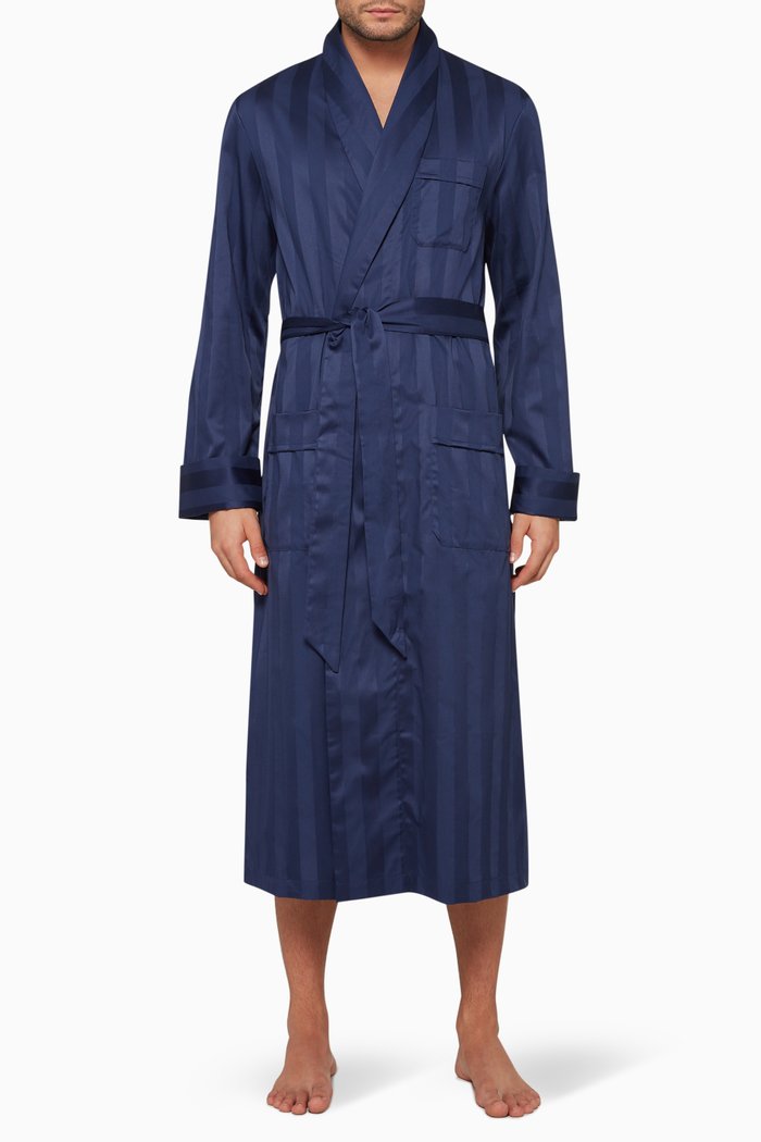 

Lingfield Cotton-Satin Striped Robe, Blue