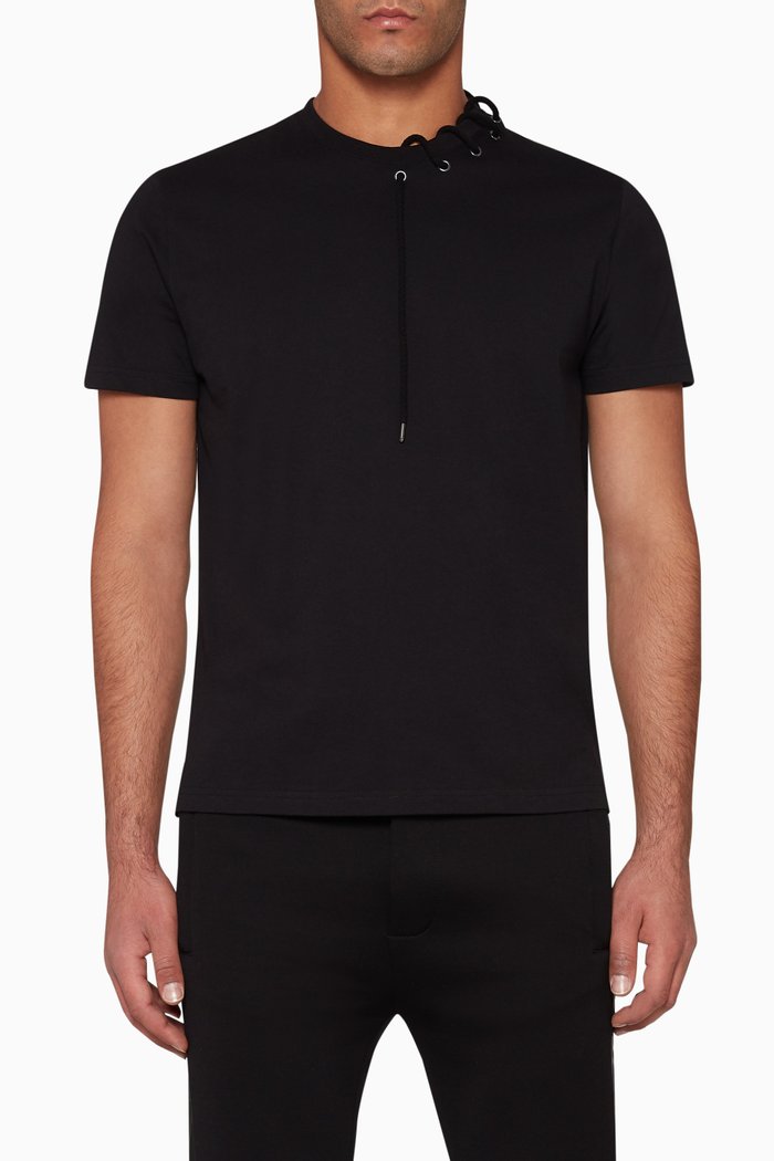 

Lace-Trimmed Cotton T-Shirt, Black