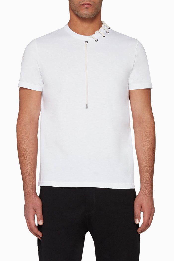 

Laced Cotton T-Shirt, White