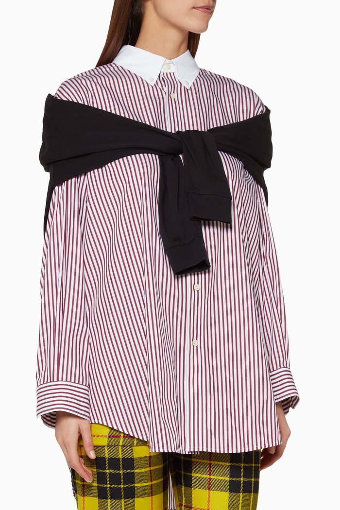 

White & Black Striped Tie-front Shirt, Yellow