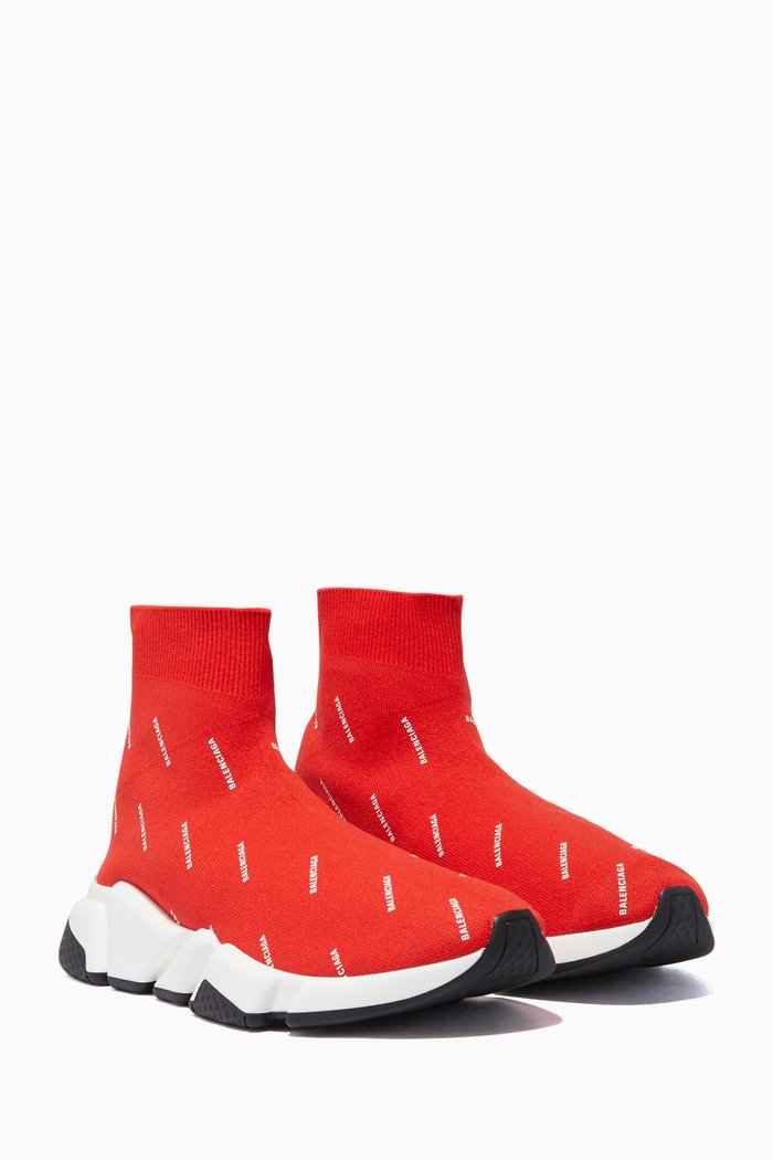 Red Logo-Detail Speed High-Top Sneakers