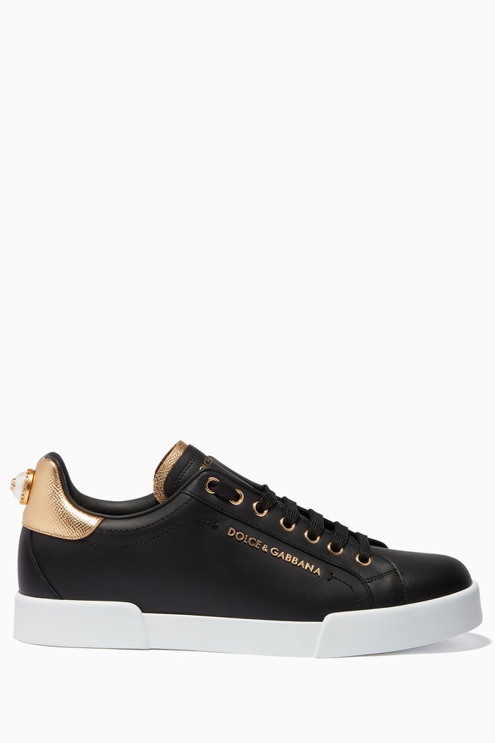 

Pearl-Detail Portofino Sneakers, Black