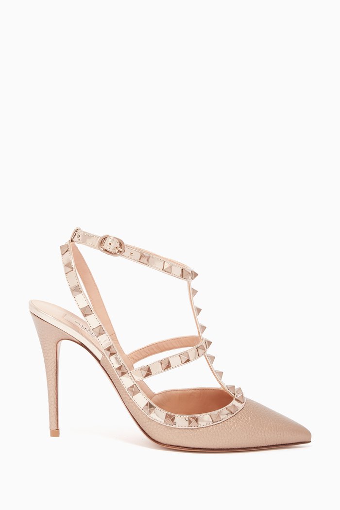 

Valentino Garavani Rockstud Metallic Ankle Strap Pumps, Gold