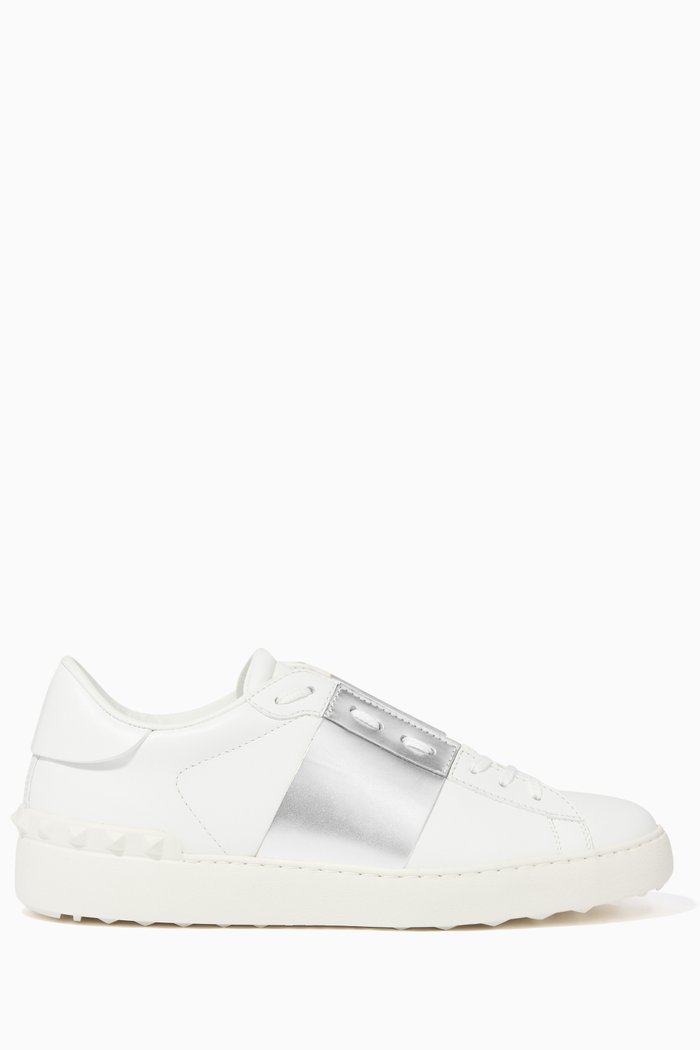 

Valentino Garavani Rockstud Leather Sneakers, Silver
