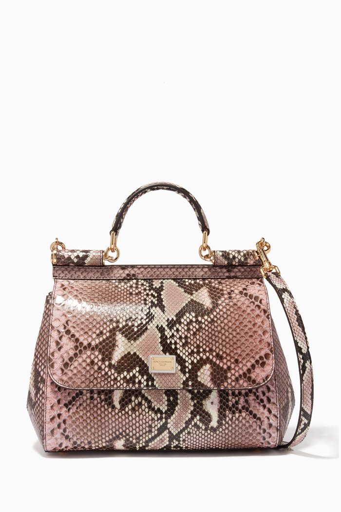 Pink Medium Python Leather Sicily Top Handle Bag
