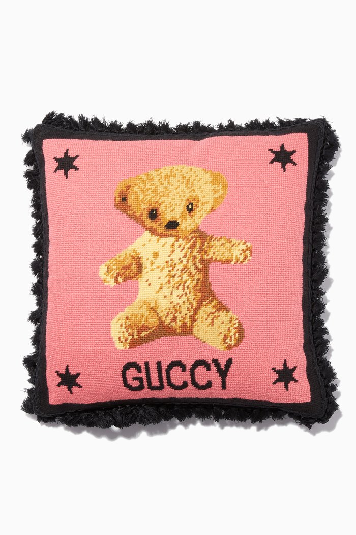 

Pink Needlepoint Teddy Bear Cushion, Multicolour